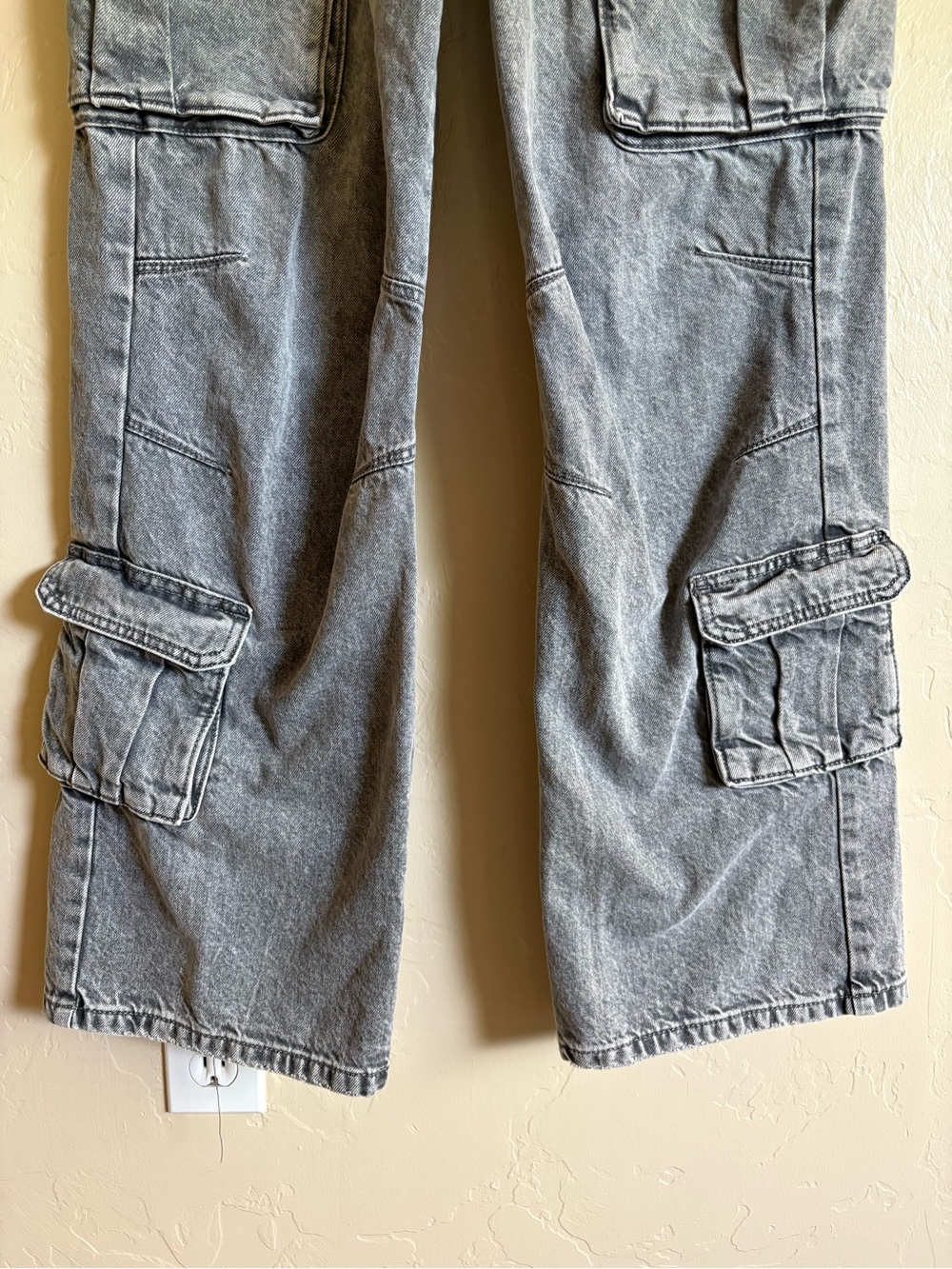 Garage Cargo Denim Jeans Grey Baggy Wide Leg Mid Rise Size 0 / 24 100% Cotton - Picture 3 of 8
